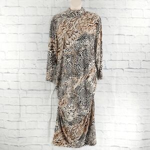 🔵BOGO FREE🔵 Ashro Dress Long Sleeves Leopard Print Ruched Sz XL
